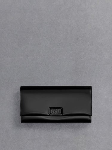 محفظة جلدية بحزام سلسلة - أسود