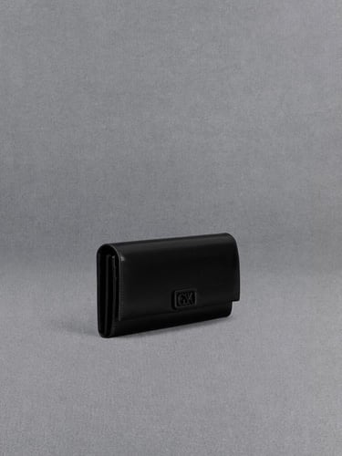 محفظة جلدية بحزام سلسلة - أسود