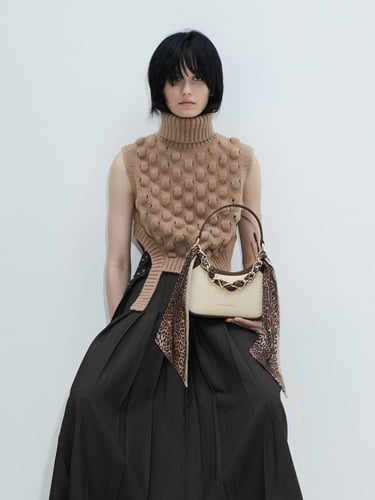 حقيبة قماش ألكوت صغيرة بمقبض وشاح - بيج- تشارلز ان...