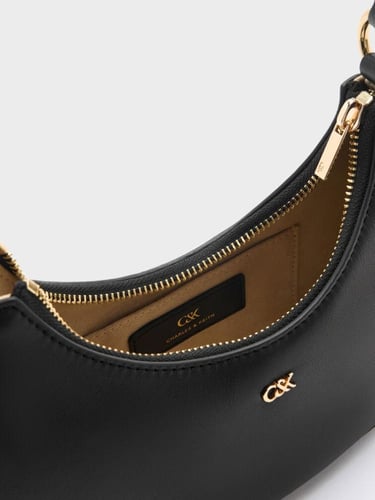 حقيبة هوبو جلدية هلالية - سوداء