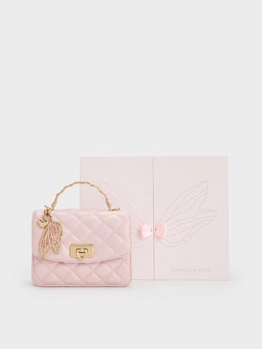 حقيبة كريسيدا المبطنة بمقبض علوي مع دلايات - وردي...