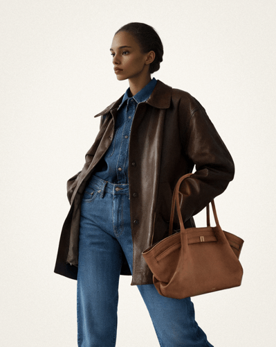 حقيبة هانا متوسطة الحجم من الجلد السويدي الصناعي -...