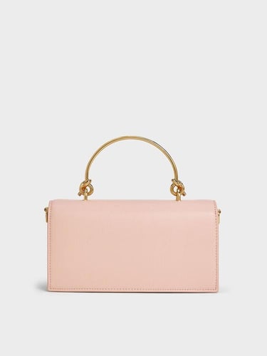 محفظة كريستين الطويلة ذات المقبض المنحوت - وردي فا...