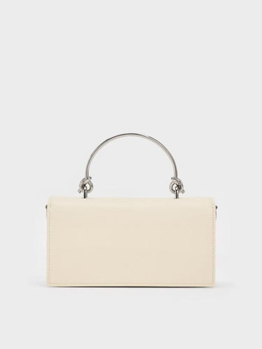 محفظة كريستين الطويلة ذات المقبض المنحوت - كريمي