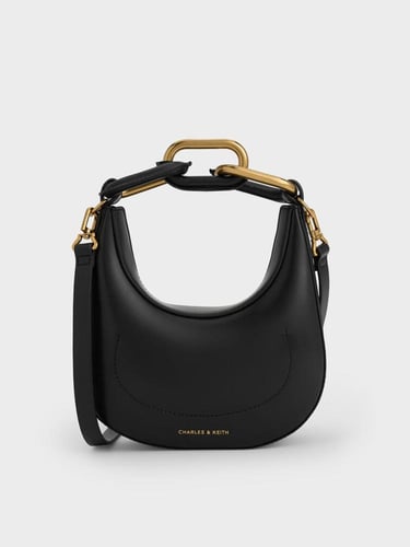 حقيبة ميني كورا بسلسلة متصلة على شكل قمر - أسود