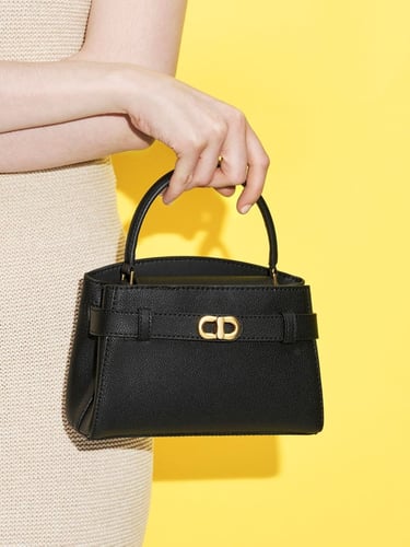 حقيبة أوبرييل بمقبض علوي بإبزيم معدني - أسود تشارل...