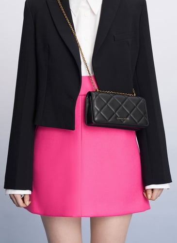 حقيبة طويلة مبطنة بمقبض سلسلة من بافوتو - أسود تشا...