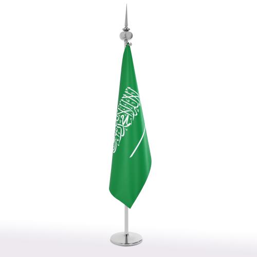 علم السعودية كبير مع سارية فضي ( ستاندر )
