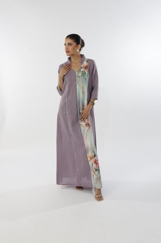 جلابية لينن موف مع تدخيلة قماش حرير