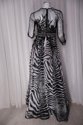 فستان شيفون طبعة نمري طويل بأكمام طويلة وقصة كلوش