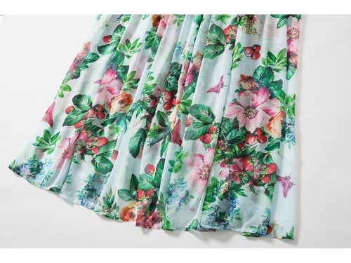 فستان شيفون طويل مشجر سماوي بأكمام عقدة ربط