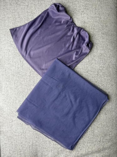 فستان تل موف ماكسي مطرز باكمام off shoulder وقصة ا...