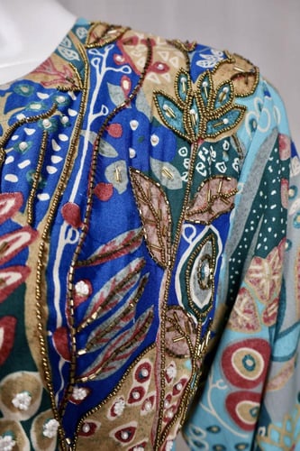 جلابية تركواز مشجر باكمام طويلة وحزام تخصير