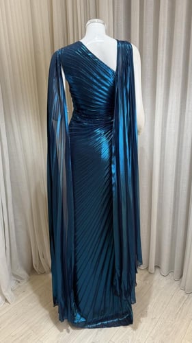 فستان شيفون بيليسه طويل أزرق بأكمام طويلة واسعة