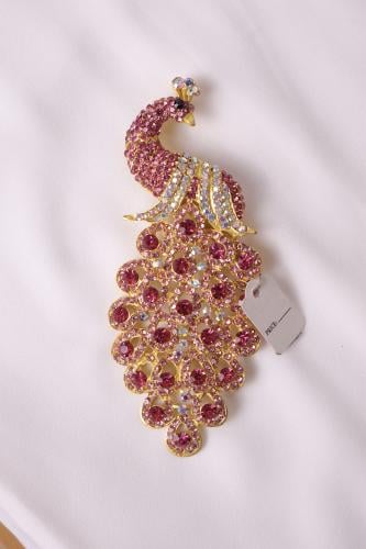 Pink Crystal Peacock Brooch