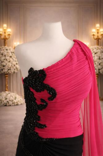 فستان فوشي وأسود 1001