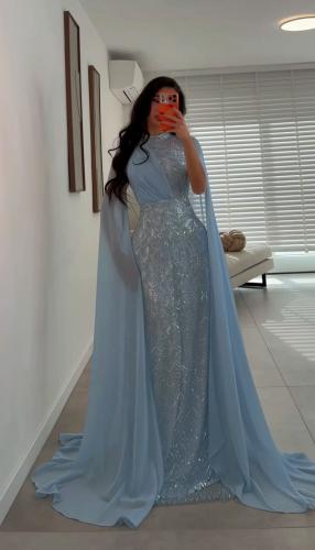 فستان سماوي مع شال 1030