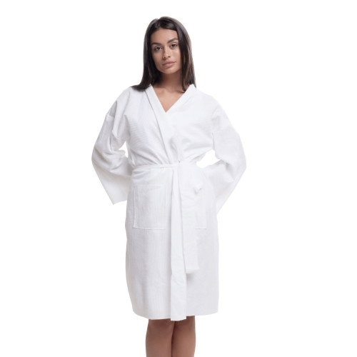 Disposable bathrobe from Wans - white fabric with belt 1 piece