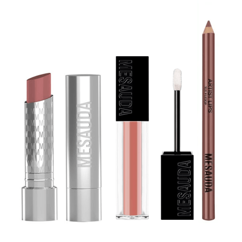 Tri-color lipstick makeup set Mesauda - ruby, glos...