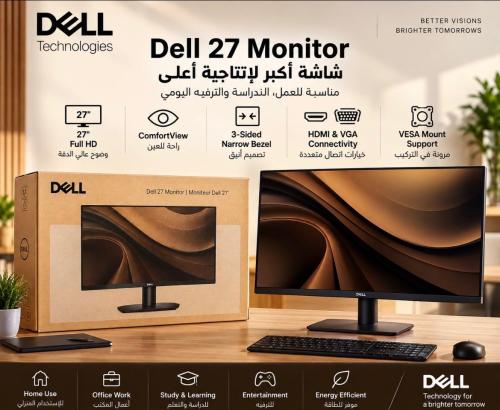 شاشة Dell 27 بوصة Full HD بدقة 1920×1080 – شاشة كمبيوتر ديل للاستخدام المكتبي والمنزلي
