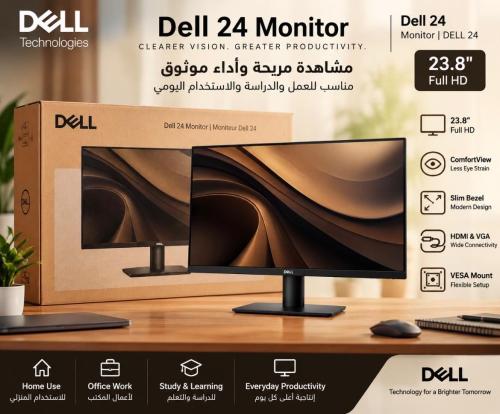 شاشة Dell 24 بوصة Full HD بدقة 1920×1080 – شاشة كمبيوتر ديل للاستخدام المكتبي والمنزلي