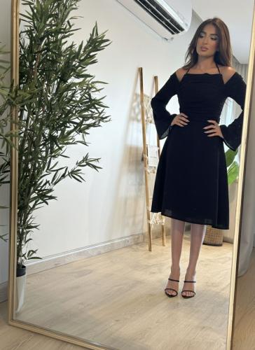 فستان كتان ميني بثنيات