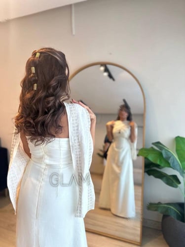 فستان كتان سكري مع شال