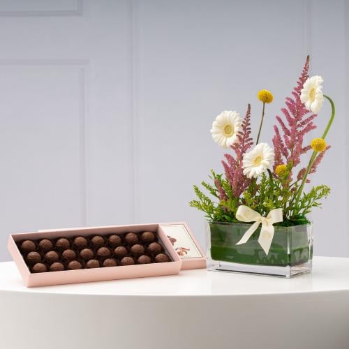 مزهرية الربيع المزهر مع ترافل الشوكولاتة من هانوفي...