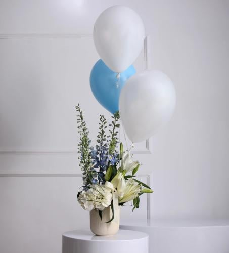 فازة دلفينيوم مع ليليوم بالون ملون