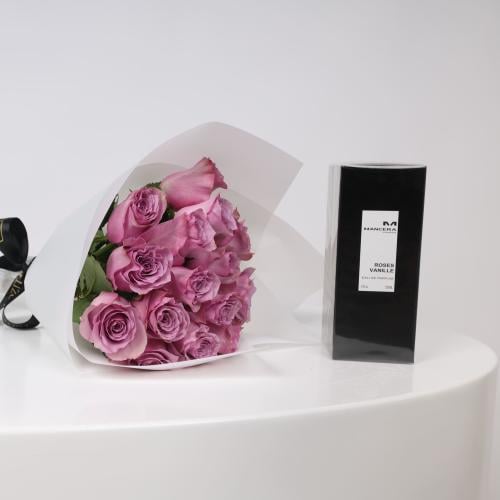 باقة الجوري البنفسجي مع عطر مانسيرا