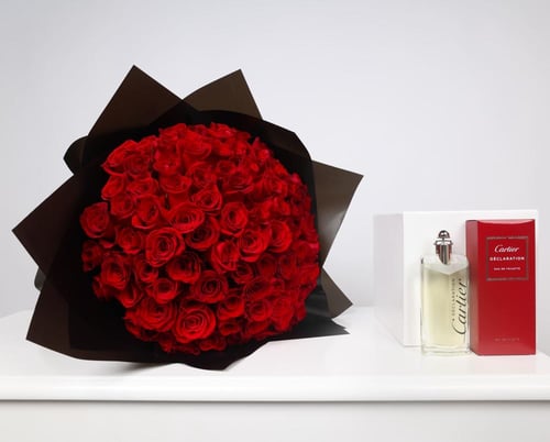 باقة الجوري الاحمر مع عطر كارتير