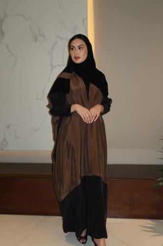 Half Bisht Abaya, Washed Japanese Silk in Brown