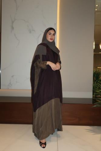 Half Bisht Abaya, Washed Japanese Silk in Olive Green & Purple