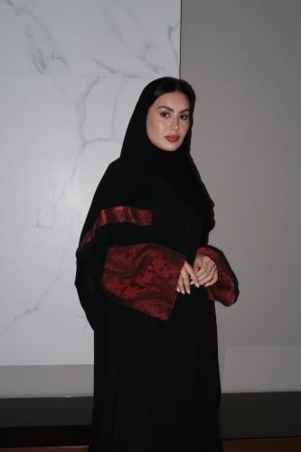 A Line Abaya, Black Crepe With Teraccota Wide Sleeves