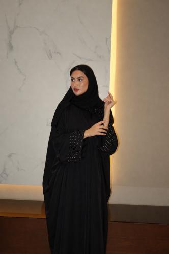 Butterfly Abaya, Pure Silk in Black with Crystals