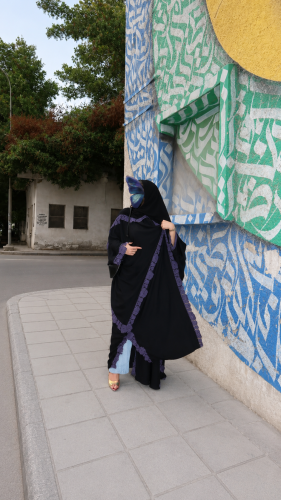 بشت كريب اسود+ دانتيل بنفسجي