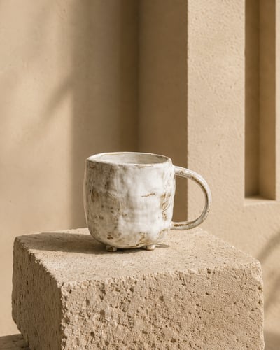 A ceramic cup with a handle handmade