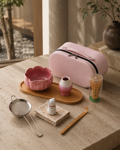 Matcha preparation tools (pack of 8 pieces) pink