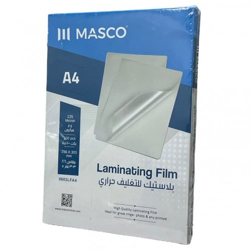 ورق تغليف حراري 100 حبة 125 ميكرون مقاس MASCO A4