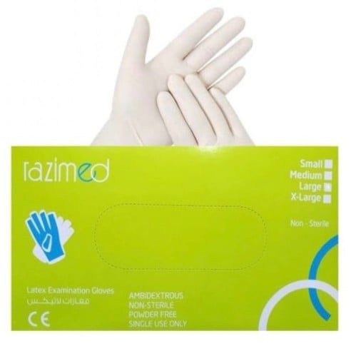 قفازات لاتيكس 100 قفاز مقاس L رازي ميد razimed