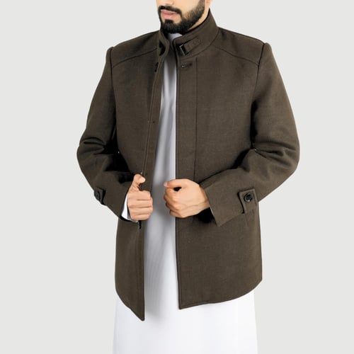 جاكيت بني رجالى جوخ مُبطّن بفرو ناعم 109