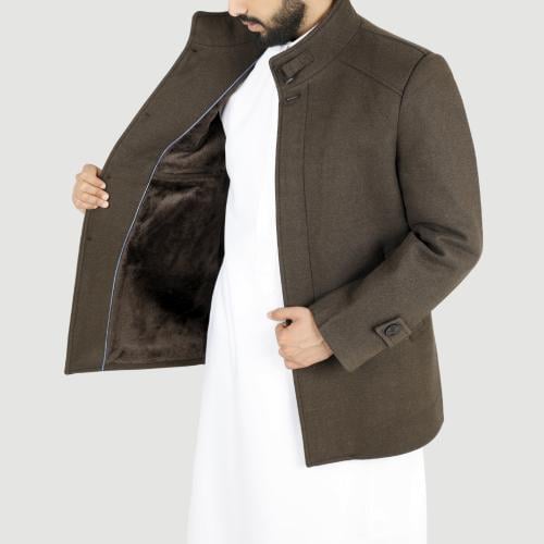 جاكيت بني رجالى جوخ مُبطّن بفرو ناعم 109