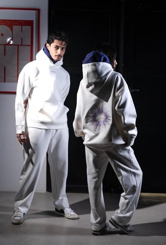 بلوفر أبيض دبل كاب - white hoodie