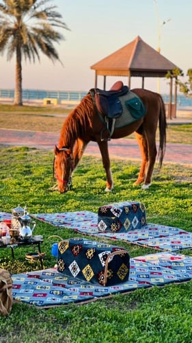 طقم 4 مدات ارضيه للبر مبطنة مع مراكي - نقشة رصاصي