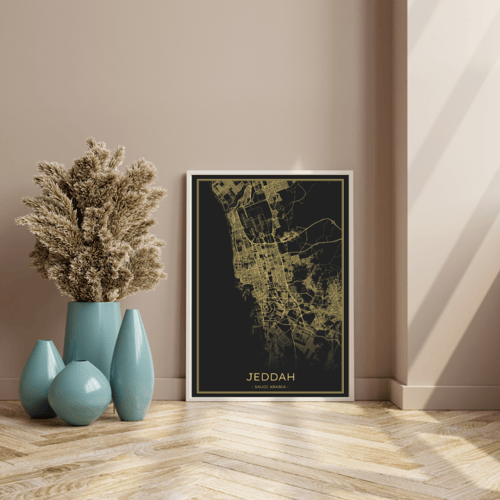 لوحة كانفس مدينة جدة لون اسود