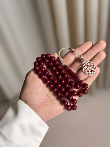 سبحة بكلايت عنابي طربزونة نحاس مع ابيض واحمر
