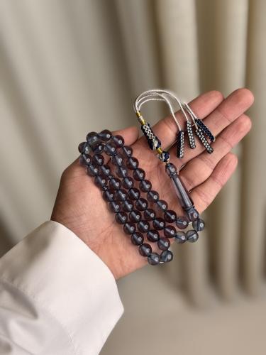 سبحة بكلايت سماوي شفاف شكة كحلي مع رمادي