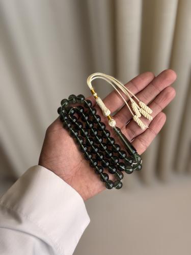 سبحة بكلايت زيتي شفاف شكة ابيض مع ذهبي