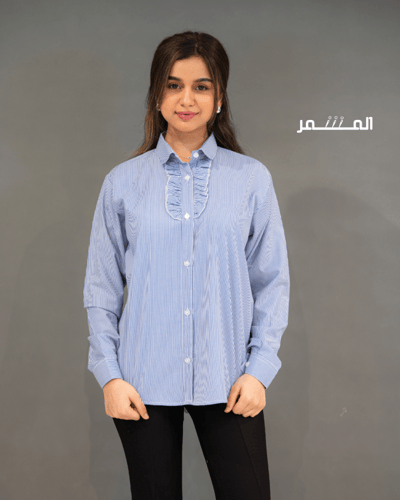 قميص مخطط كحلي كشكش