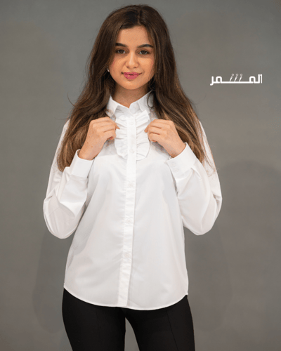 قميص ابيض سادة كشكش